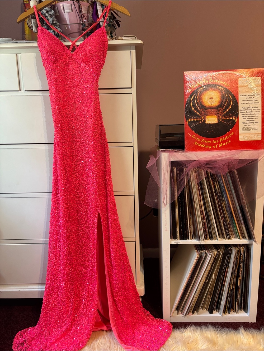 Vintage Y2K Scala Sequin Beaded Long Maxi Gown Pink Slip Dress Formal Pageant